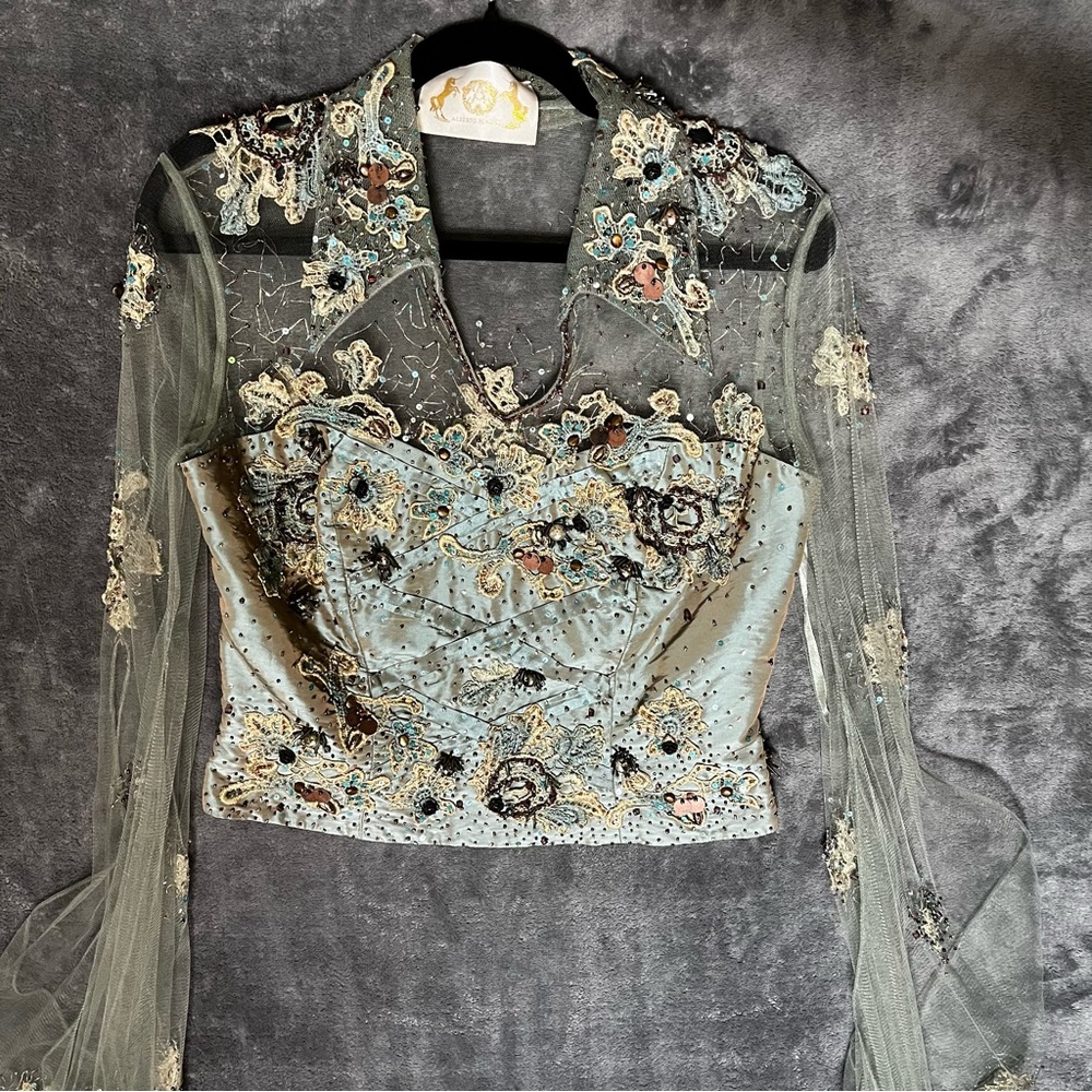 Alberto Makali Floral Embellished Sheer Blouse